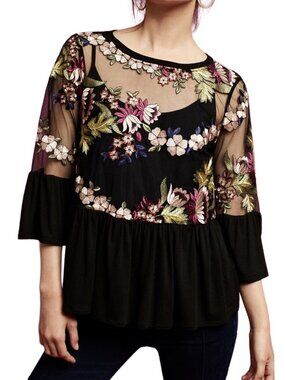 Anthropologie Eri + Ali Ornate Embroidery Peplum Top XS